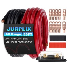 40FT 1/0 AWG Battery Cable 1/0 Gauge Wire Copper Clad Aluminum w/Fuse Holder picture