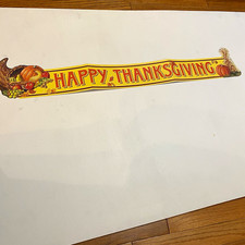 Vintage 1992 Beistle Happy Thanksgiving Banner Cornucopia Die Cut USA Fall Decor picture