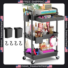 3 Tier Rolling Utility Cart with Removable Drawer and Lockable Wheels picture