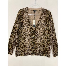 New Talbots Cardigan 1XP Leopard Print V-Neck Button Front Wool Blend Sweater picture