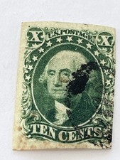 US stamp Scott # 14 (11) & Scott 15 (111) 1885,Used, Imperforate, 10 Cents Green picture
