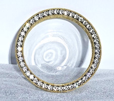 VTG French Glass Ashtray Rhinestone Trinket Dish Goldtone  Mid Century Mini Bowl picture