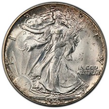 1945-D PCGS CAC MS66+ (Plus) Walking Liberty Half | Colorful Rim Toning | Luster picture