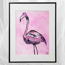 EMBRY Original Pink Flamingo 16x20 Acrylic Painting 