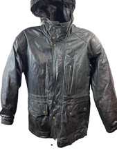 Vintage Comet Quality Goose Down Black Leather Hooded Winter Coat Jacket picture