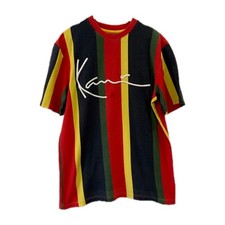 Vtg Karl Kani Signature T-Shirt Striped Hip Hop 90s Streetwear Red Yellow #rm picture
