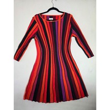 ECI New York Womens Large Red Purple Striped Knit Fit & Flare Sweater Dress L picture