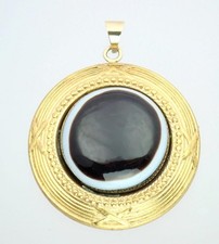 Fabulous Antique Victorian Etruscan Revival Gold Banded Agate Bull's Eye Pendant picture