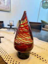 HTF Vintage MCM Murano Glass Red Green Vortex Christmas Tree Stunning Heavy picture
