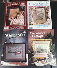 Vintage Leisure Arts Cross Stitch Lot Thomas Kinkade Cottage Winter Barn Pattern picture