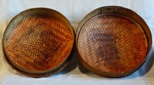 five Antique Philippines Aboriginal Small Winnowing Baskets Authentic Tribal Art picture