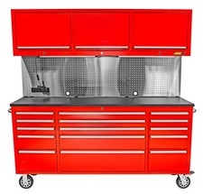 JEGS 72 in. 15-Drawer Rolling Tool Cabinet with Upper Storage [Red] picture