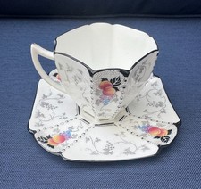 Shelley Queen Anne Peaches & Grapes Demitasse Coffee Cup & Saucer 11498 Rd723404 picture