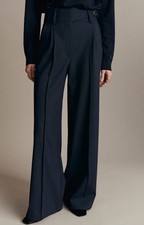 NWT Sezane Womens Navy Aldo Wide Leg Straight High Rise Trouser Pants, Size US 8 picture