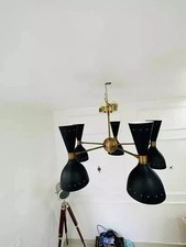 Mid Century Stilnovo Style 5 Arm 10 Light Modern Brass Sputnik Chandelier Light picture