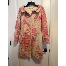 Elie Tahari Coat Womens S Pink Vintage Wool Blend Paisley Jacquard Tapestry picture