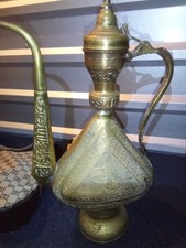 Vintage Turkish Arabic Large Heavy Solid Brass Pitcher, 17