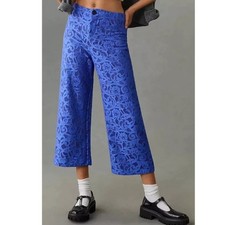 Maeve by Anthropologie The Colette Lace Cropped Wide-Leg Pants Blue Size 31 picture