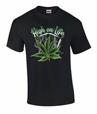 Funny Weed Marijuana Leaf High On Life Graphic Adult Tee Shirt Black picture