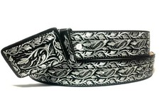 CINTO CHARRO BORDADO HILO PLATEADO. MENS WESTERN BELT. VAQUERO LEATHER BELT picture