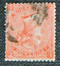 GB QV 1865 4d Vermillion Inverted Garter watermark SG94 Pl. 12  EL, Light cancel picture