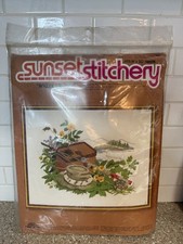 Vtg Sunset Stitchery Angler's Retreat Needlepoint Kit 16x20 1980 Fishing #2457 picture