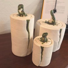 Vintage 1970s Ceramic Canister Set Organic Modern Wabi Sabi Earthy Pottery picture