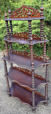Antique Victorian 5 Tier Etagere Wood Display Whatnot Shelf Jenny Lind Posts Vtg picture