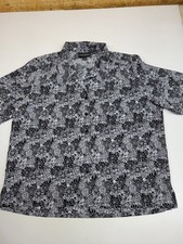 Donnkenny Classics Womens XL Black White Floral Button Up Blouse Short Sleeve picture