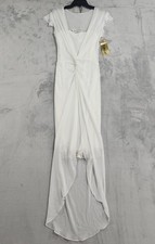NEW Vintage Pelicana Dress Women L White Sequin Slip Hi-Low Maxi Chiffon Wedding picture