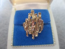 VTG 10K YELLOW GOLD TEXTURED ABSTRACT BRUTALIST LAYERED PANEL RING 4gr- Sz ~5.25 picture