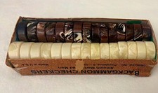 VTG Crisoloid Smooth Marbleized Men Backgammon Checkers Brown 7 Cream USA picture