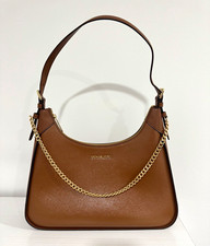 Michael Kors Brown Shoulder Bag Purse Zip Closure Gold Chain Strap Lined picture