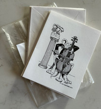 Six Vintage 1977 ALBRIGHT Rat Cartoons Card Rat Playing Cello picture