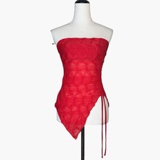 UO Y2K Fairy Grunge Asymmetrical Mesh Sheer Tube Top Size S Ruched Boho Festival picture