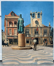 Original Portugal Art Painting Cascais Cityscape Dom Pedro I Signed Milton Marx picture