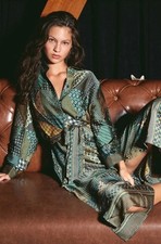 Boho Patchwork Satin Shirt Midi Dress S Hippie Gypsy Fall Spring Lightweight picture