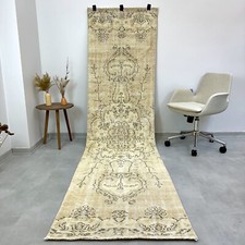 3x10  Faded Beige Vintage Runner, Oushak Turkish Rug, Handmade Wool Rug picture
