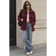 Belle by Kim Gravel Burgundy Sherpa Button Down Shacket Jacket Womens Large picture