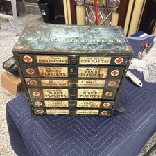 Antique Johnson & Johnson Pharmacy Plasters Cabinet Vtg Druggist Display picture