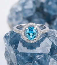IGA Certified 1.6-Carat Natural Oval-Cut Blue Zircon Ring -925 Silver Size N1/2 picture