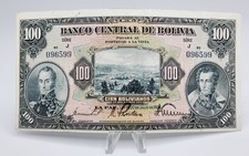 Bolivia 100 Bolivianos L.1928   P-125 ~ AU+ Rare large Banknote picture