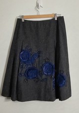 Talbots Collection Wool Blend A-Line Skirt 4 Gray Blue 3D Floral Applique Beaded picture