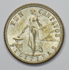 Philippines 1944-D Commonwealth Ten Centavos Silver P151255 picture