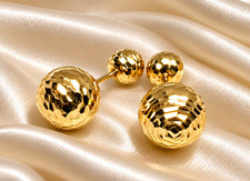 Vintage 18K Yellow Gold Dual Diamond-Cut Double Ball Front-Back Stud Earrings picture