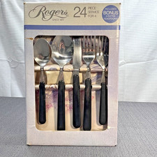 Vtg Rogers by Jacqui Morgan 24 pc Service for 4 Fireworks Black Silverware NOS picture