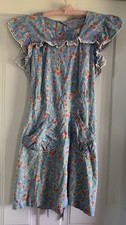 Vintage 1930s/40s Blue Floral House Dress Frock-Cotton-WW2 Era-Farm picture