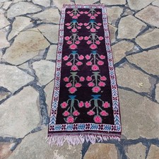 1960s Vintage Algerian Ghardaïa Wool Runner Rug Floral Saharan Handmade picture