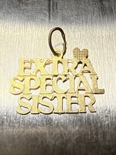 Vintage 14K Yellow Gold EXTRA SPECIAL SISTER Charm Pendant Tiny Heart Solid picture