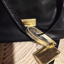 Versace Black Satchel Top Handle Zip Bag Gold Hardware Detachable Strap Charm picture